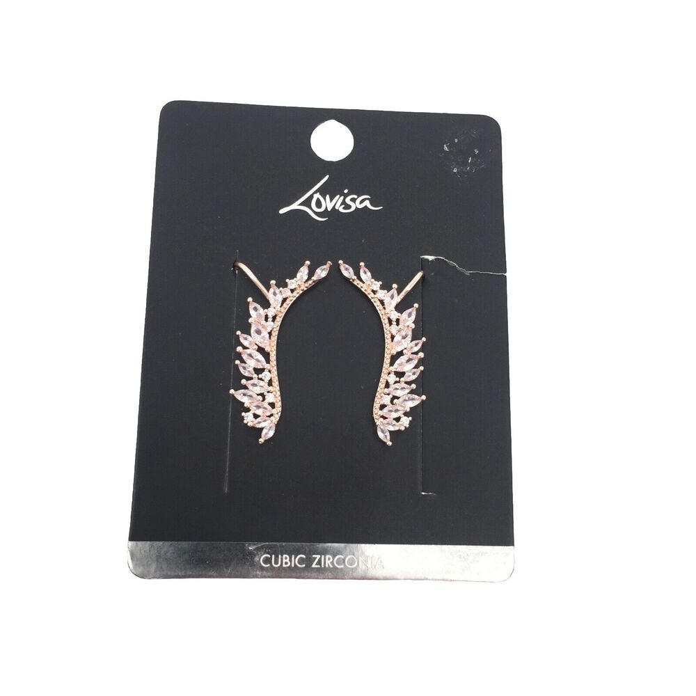 NWT Lovisa Earcuff Leaf Earrings Gold Tone Rhinestone Pierced Greek Unique